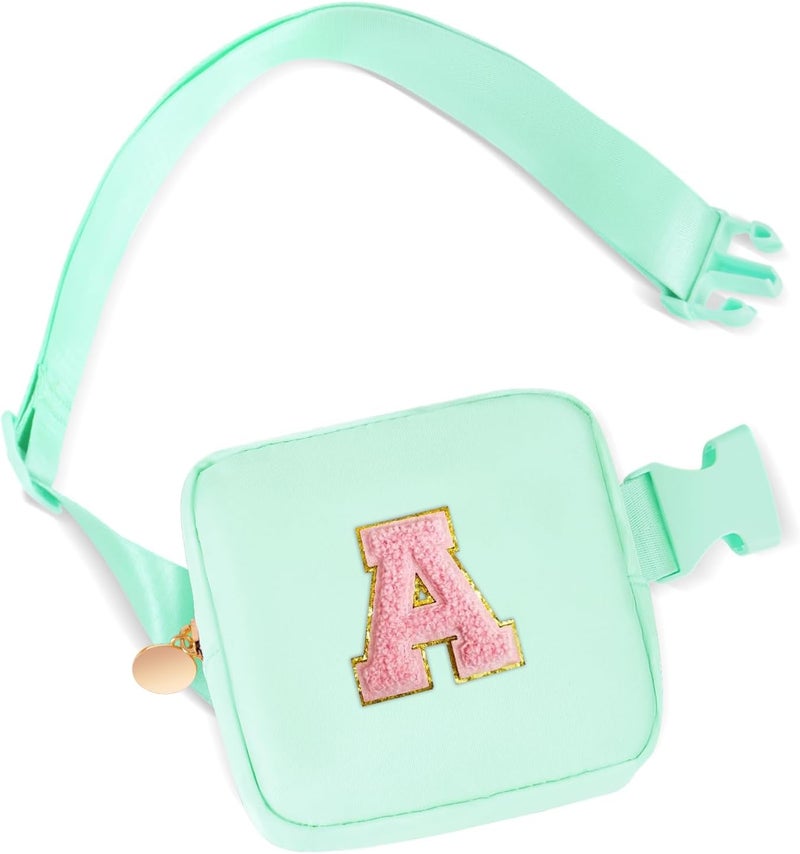 Uygafly Mini Belt Bag Fanny Pack with Initials Letter Patch Small Crossbody Bags Cute Stuff Birthday Gifts for Teenager Girls Trendy Stuff for Teens - Light Green,A - Image 1